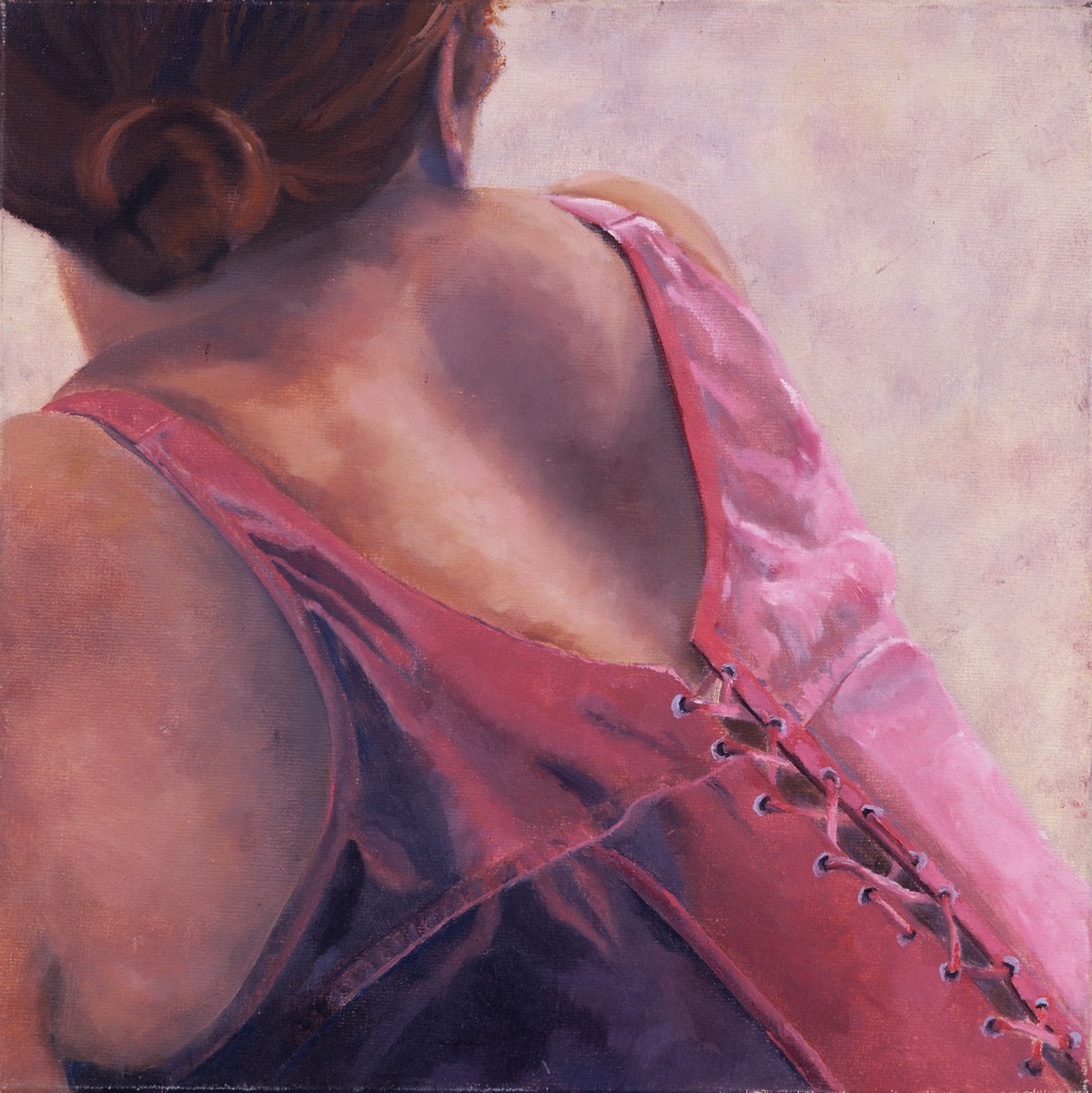 'Anat in roze corset' 30x30cm, olieverf op doek. (sold)